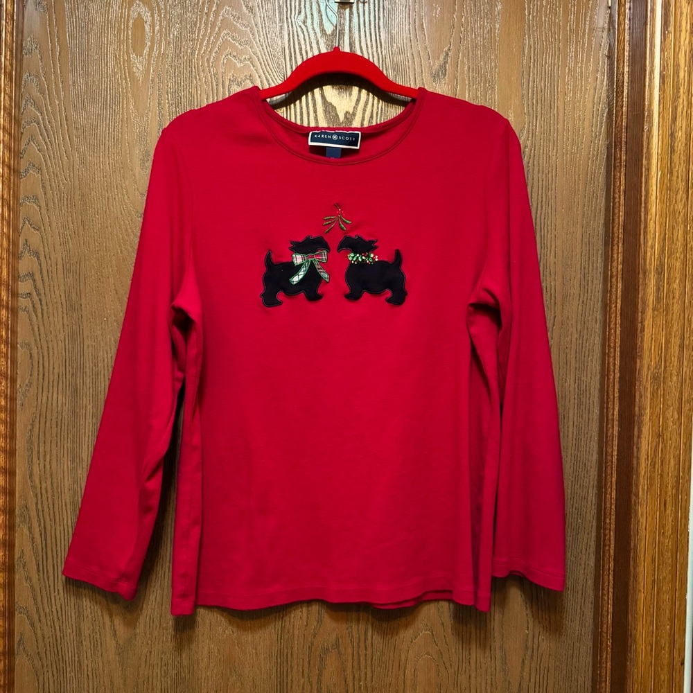 Karen Scott XL Women's Scotty Dog Crewneck Christmas Sweater EUC